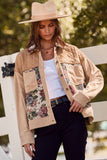 Vintage Rose Patch Shacket: Taupe Multi