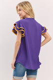 Victory Ruffles Top: Purple/ Yellow