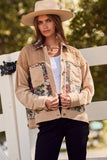 Vintage Rose Patch Shacket: Taupe Multi