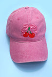 BOW & CHERRY BASEBALL CAP: Pink