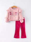 Santa Baby Velvet Pant Set: Pink