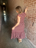 Plaid And Pretty Midi Dress: Burgundy