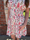Sunday Stroll Floral Dress: Ivory/Red Mix