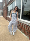 Vintage Charm Overalls: Ivory/Blue