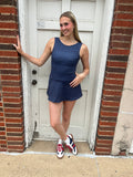 Court Side Cutie Dress: Navy Polka Dot
