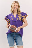 Victory Ruffles Top: Purple/ Yellow