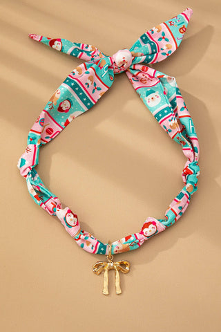 Christmas Bow Scarf Necklace: Pink/Mint