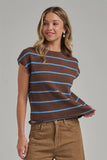 New Perspective Sweater Top: Chocolate/ Blue
