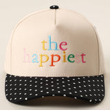 “The Happiest” Polka Dot Trucker Hat: Black