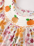 Fall Florals Smocked Girl Dress: Orange Mix
