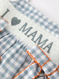 Summer Plaid Smocked “I ❤ MAMA” Girls Romper: Dusty Blue