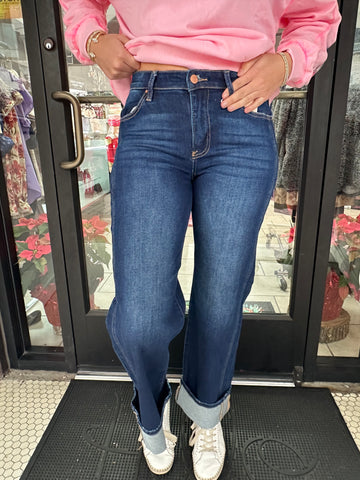 Casanova Cuffed Mid Rise Denim: Dark Wash