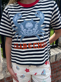 Crab Club Tee: Navy Stripe