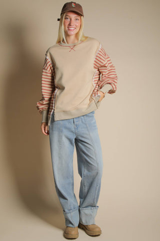 Loom and Lined Pullover PLUS: Tan/Red