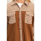 Harper Houndstooth Frayed Shacket: Camel Mix