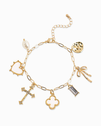 MOP Clover Charm Bracelet: Gold