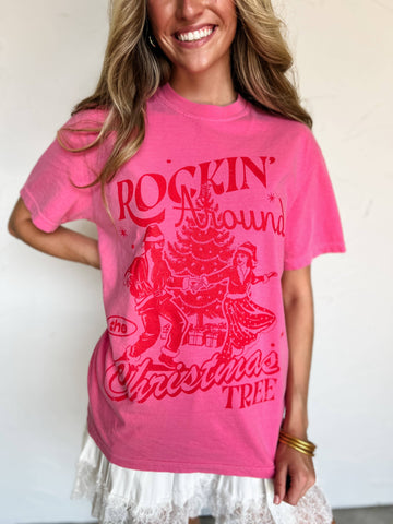 RESTOCKED Rockin’ Rowdy Christmas Tee: Pink