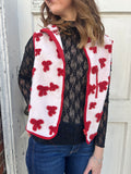 Bliss and Bows Sherpa Vest: Cream/Red