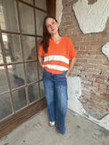 Varsity Sweater Top: Orange/White
