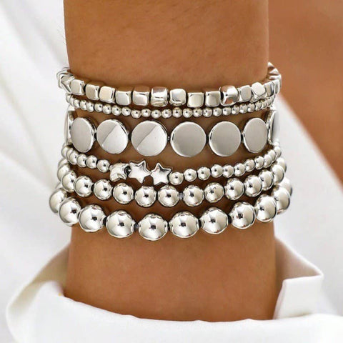 Opulent Orbit Beaded Bracelet: Silver