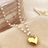 Princess Pearl Heart Necklace: Gold