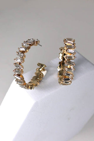 Staggered Rhinestone Hoops: Gold