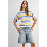 Sweet Stripes Knit Top : Ivory/Pink