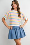 Sweet Stripes Knit Top : Ivory/Pink