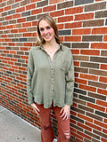 Wherever Button Down Top: Olive