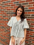 PLUS Gingham Garden Blouse: Sage