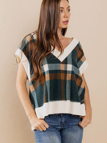 Falling for Plaid Sweater Top: Hunter Green