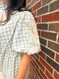 PLUS Gingham Garden Blouse: Sage
