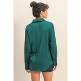 Sassy Satin Shirt: Dark Green