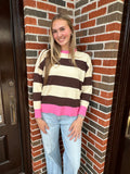 Striped Soft Sweater Top : Brown/Cream