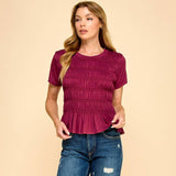 Signature Style Smocked Top: Wine