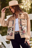 Vintage Rose Patch Shacket: Taupe Multi