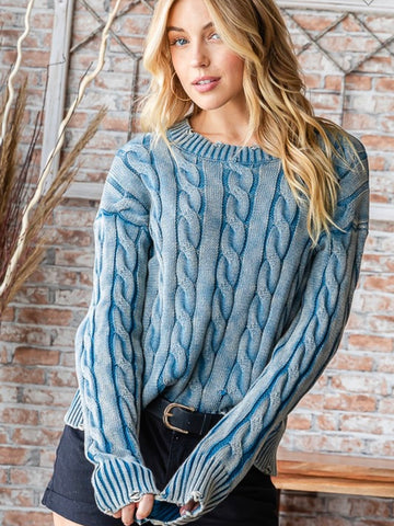 Cable Knit Sweater: Denim