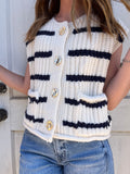 Striped Sailor Knitted Vest: Navy/Cream