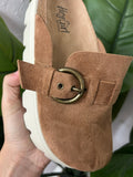 Tardy Sandals: Tobacco Faux Suede