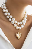 RESTOCKED! Chunky Pearl Layered Necklace: Gold