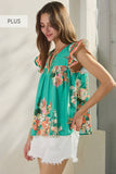 Floral Hues Blouse PLUS: Turquoise Multi