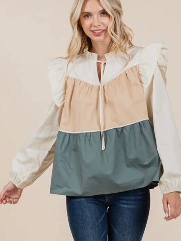 Good Feeling Colorblock Top: Cream Multi