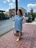 Southern Stroll Denim Shift Dress: Medium Wash