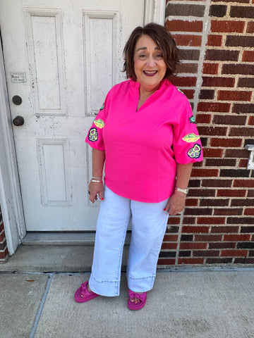 Daphne Embroidered Top: Pink