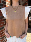 Foxy Faux Suede Top: Camel