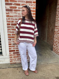 Gameday Striped Top: Maroon/Whitel