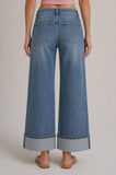 Collins Cuffed Wide Leg Denim: Medium Wash