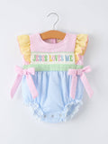 "Jesus Loves Me "Girls Romper: Pastel Mix