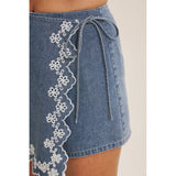 Visual Interest Denim Skort: Lightwash