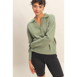 Cozy Cottage V-Neck Sweatshirt: Green